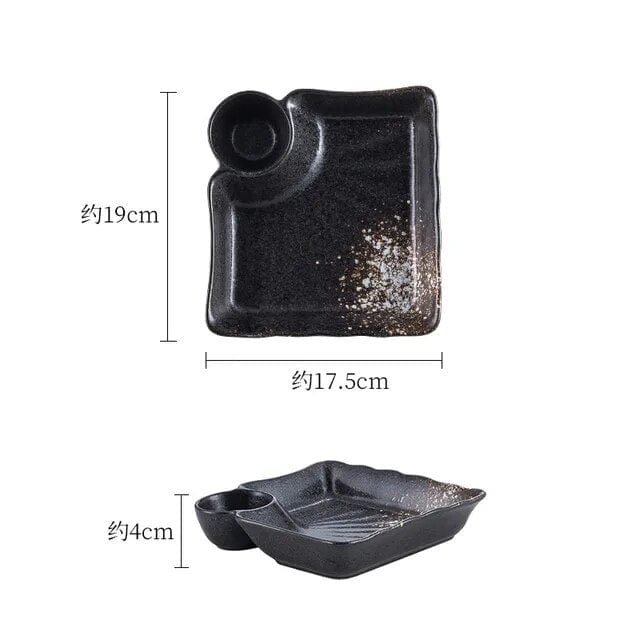 Noir-Blanc Assiette Japonaise Noire