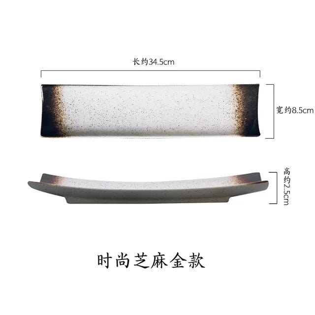 Blanc & Marron Assiette Japonaise Rectangulaire