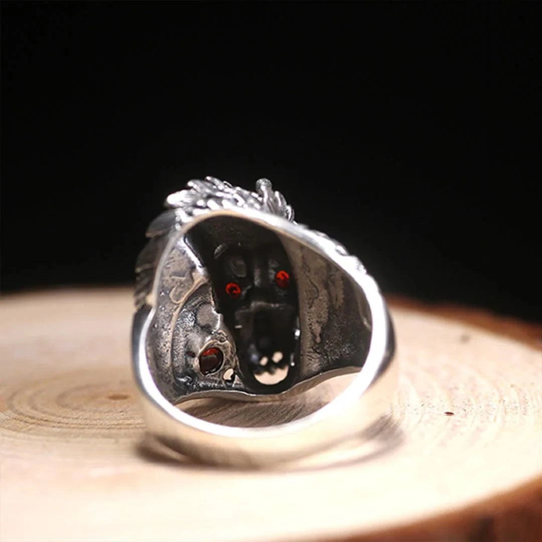 Bague japonaise tête de dragon en argent