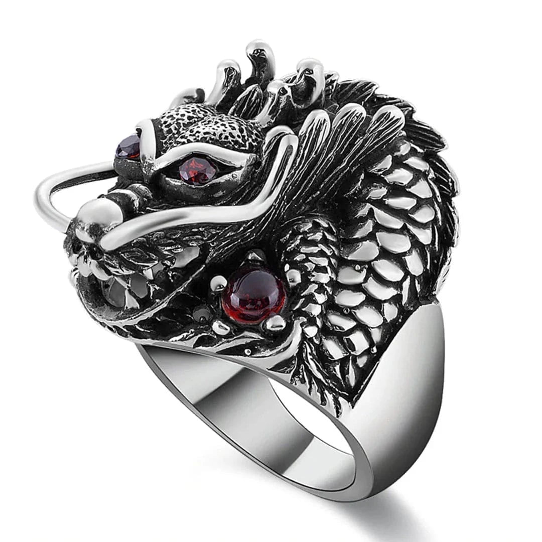 Bague japonaise tête de dragon en argent
