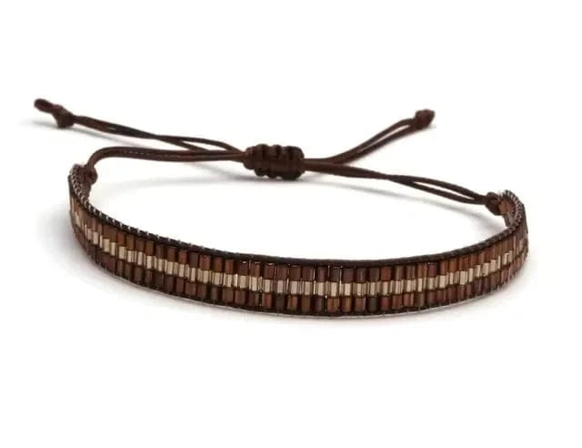Marron Bracelet miyuki pour homme à 3 rangs