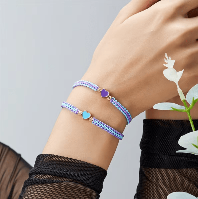 Bleu & Violet Bracelet kumihimo coeur