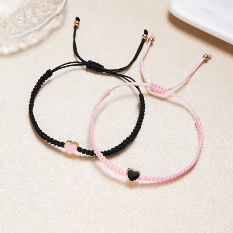 Rose & Noir Bracelet kumihimo coeur