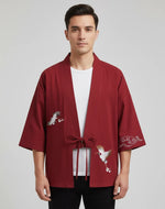 Haori rouge grue & nuage