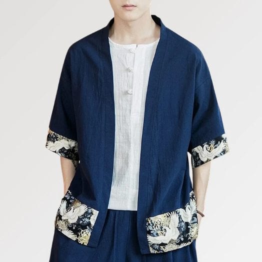 Kimono Grue Japonaise Bleu