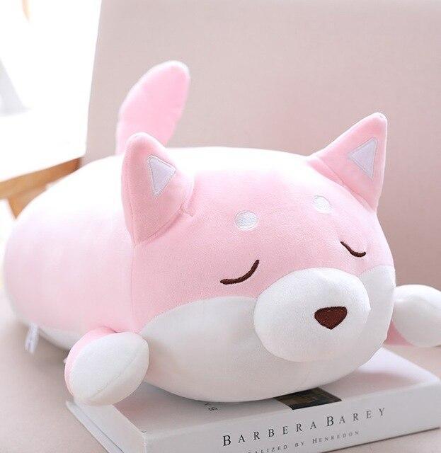 Endormi / 35 cm / Rose Peluche shiba inu