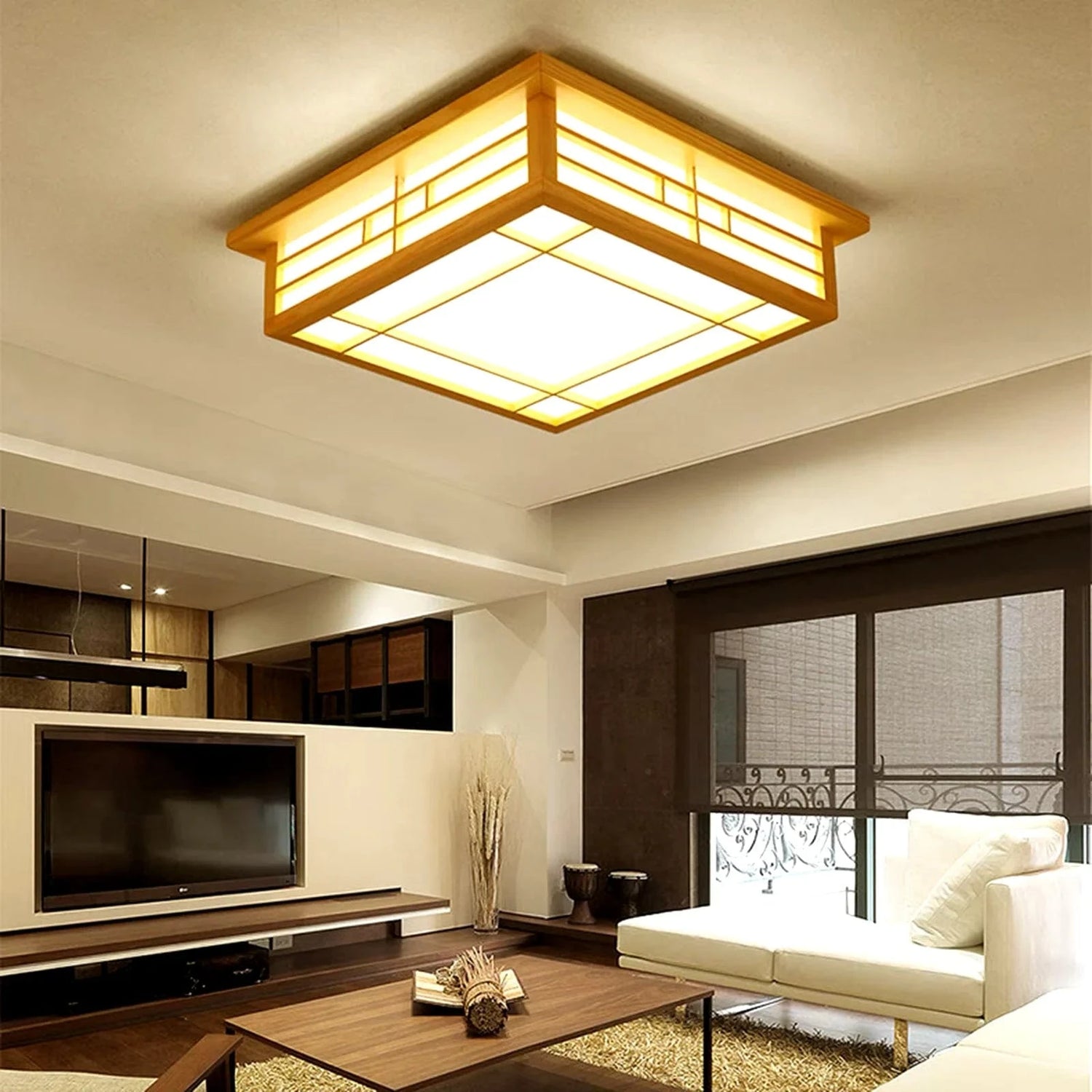 Plafonnier japonais en papier et bois