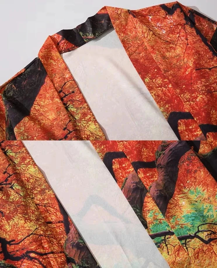 Veste kimono orange forêt