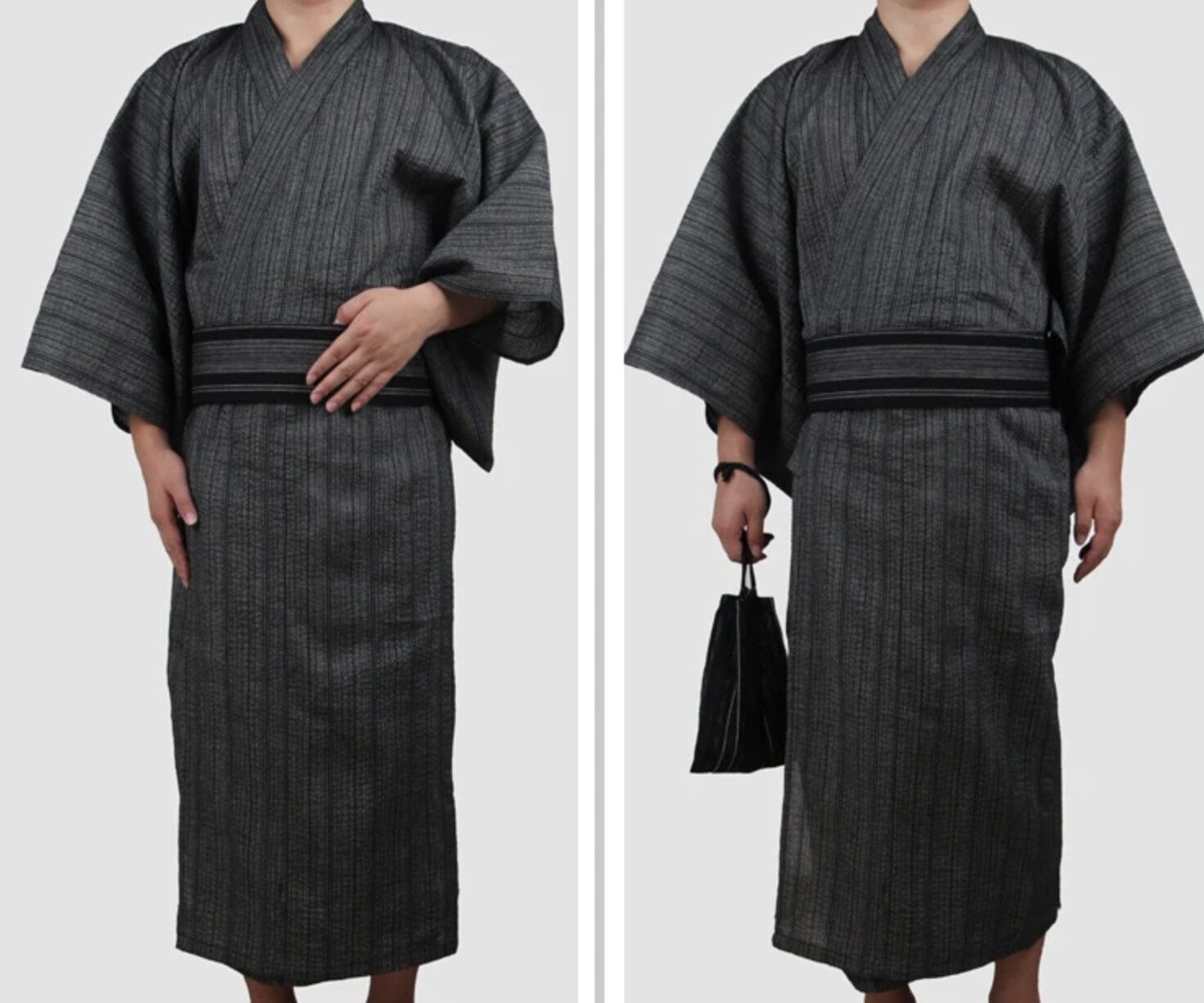Yukata Homme gris rayé