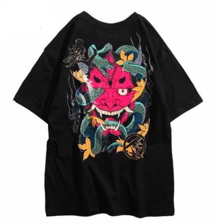 M / Noir T-shirt japonais Yokai rouge