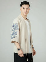 Veste kimono homme beige dragon