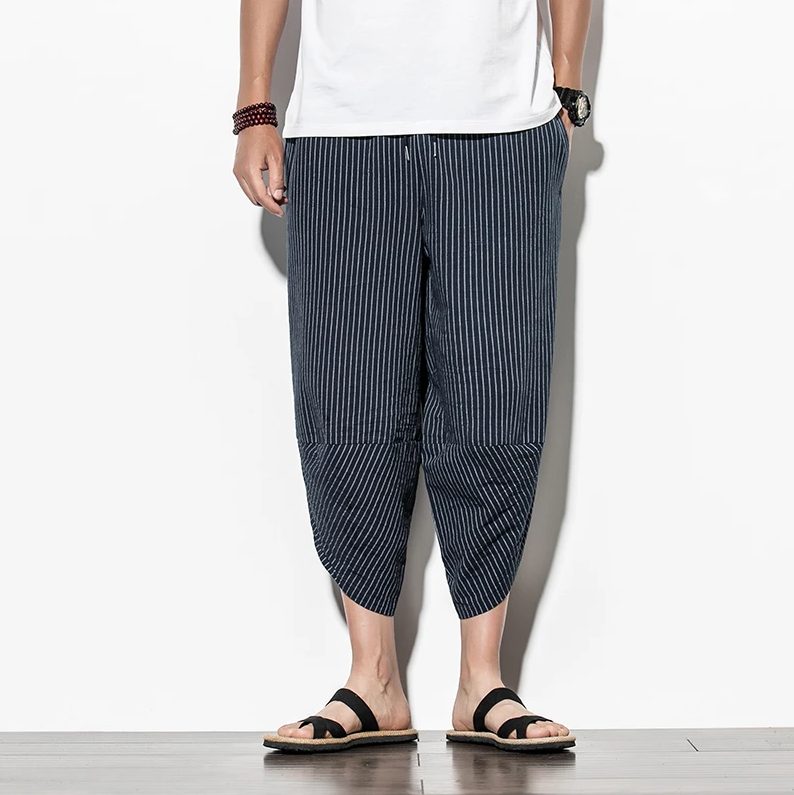 Pantalon japonais strié Bleu marine