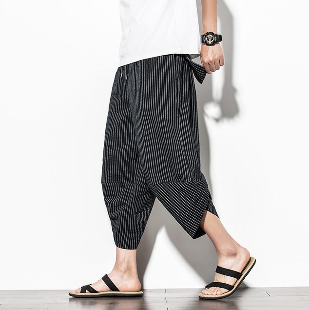 Pantalon japonais strié Noir