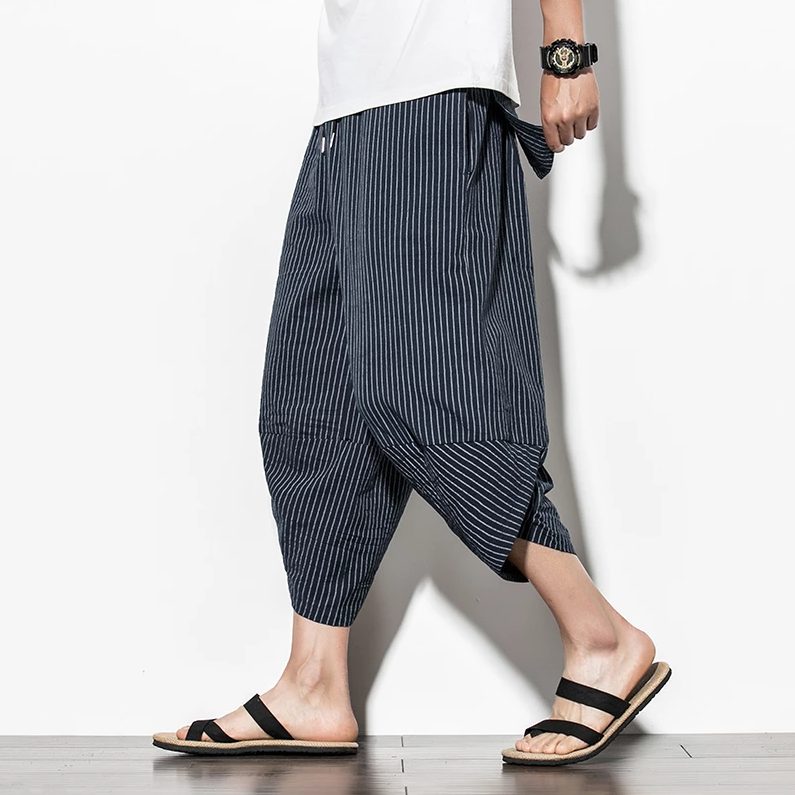 Pantalon japonais strié Bleu marine