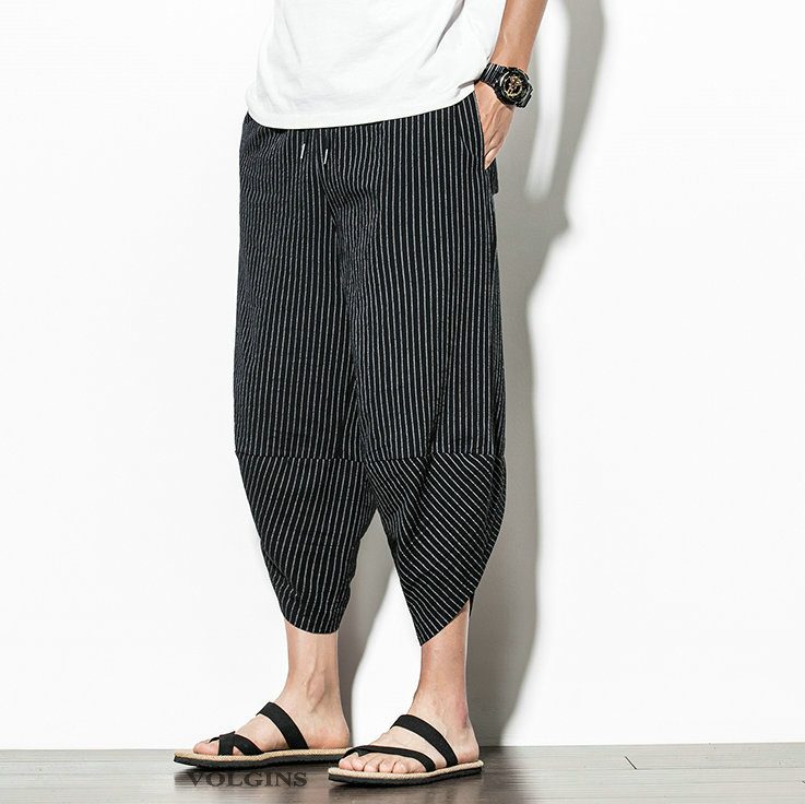 Pantalon japonais strié Noir