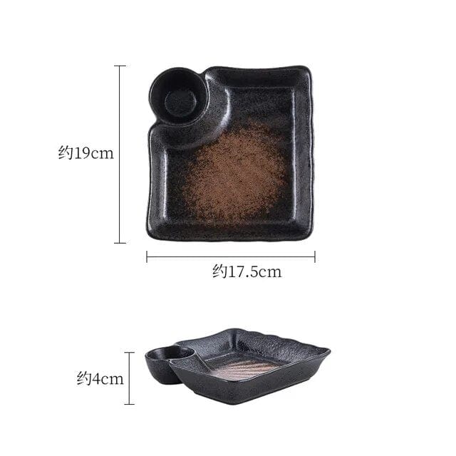 Noir-Marron Assiette Japonaise Noire