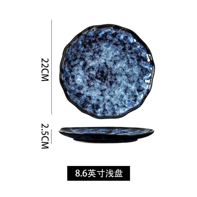 Moyen Assiettes Japonaises Bleues