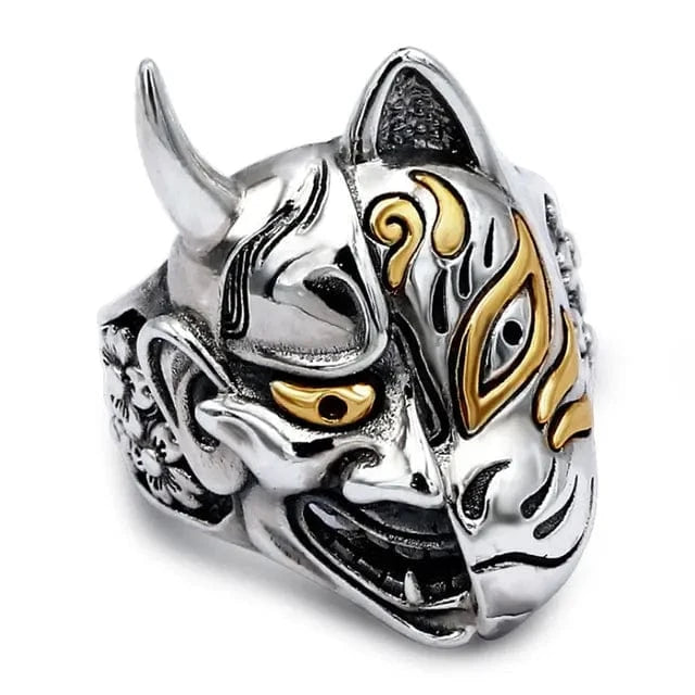 Or / 54 Bague japonaise démon & kitsune