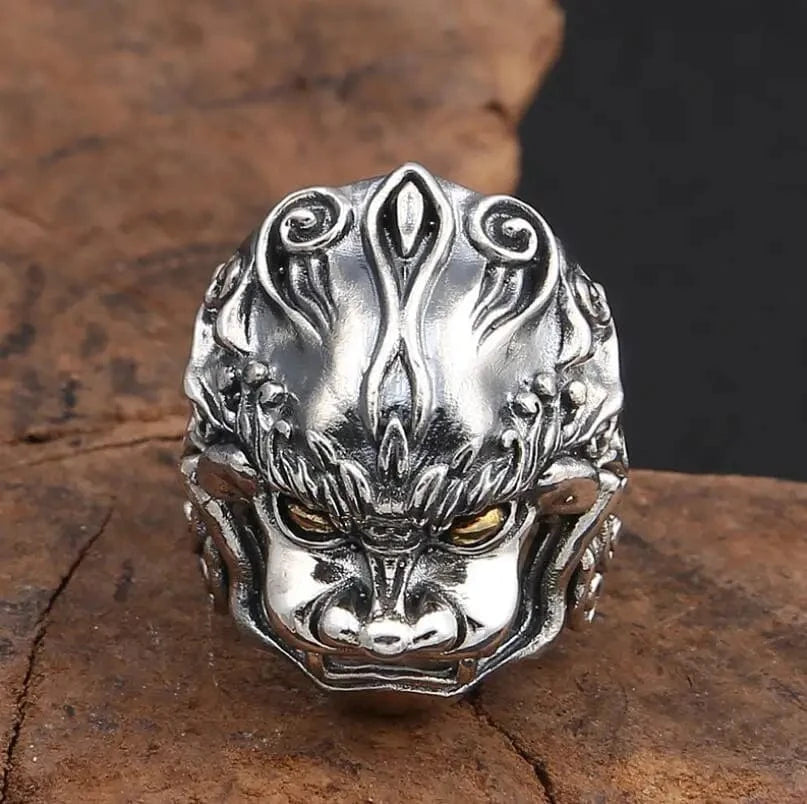 Redimensionnable Bague japonaise komainu en argent