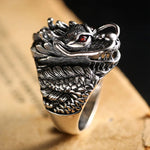 Bague japonaise tête de dragon en argent