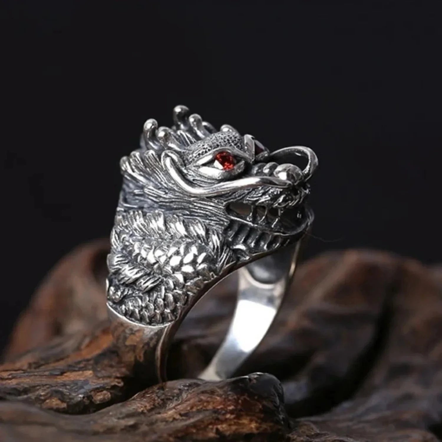 Bague japonaise tête de dragon en argent