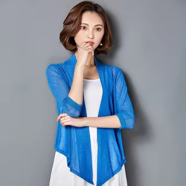 Cardigan kimono femme court bleu