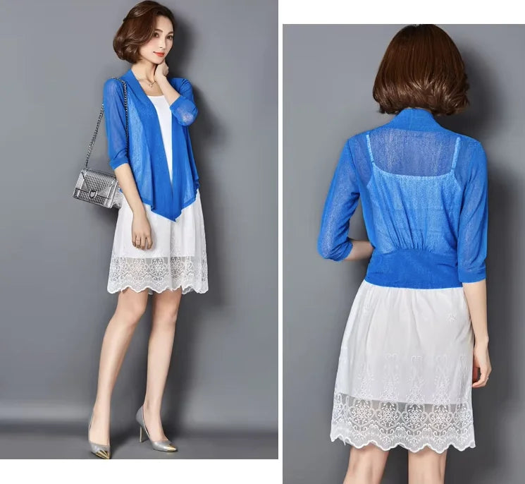 Cardigan kimono femme court bleu