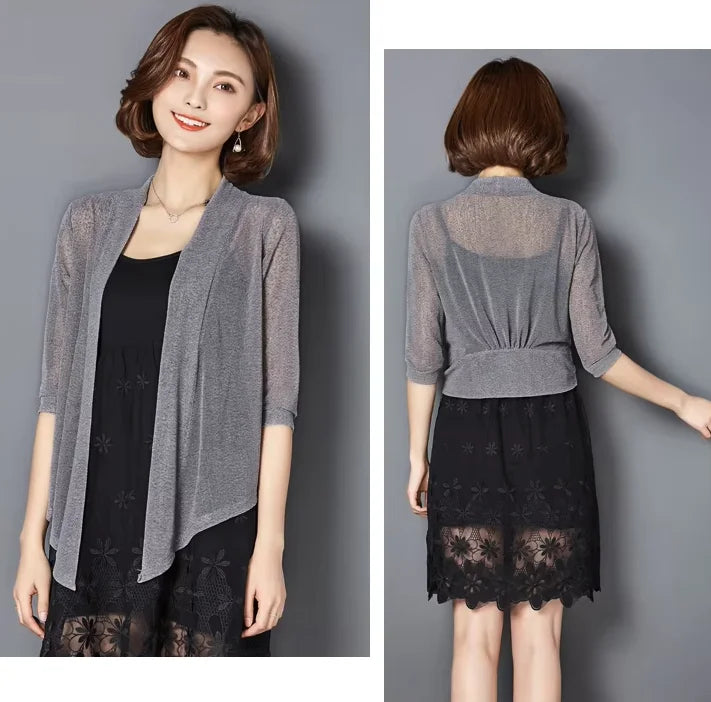 Cardigan kimono femme court gris