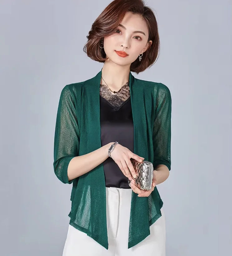 Cardigan kimono femme court vert