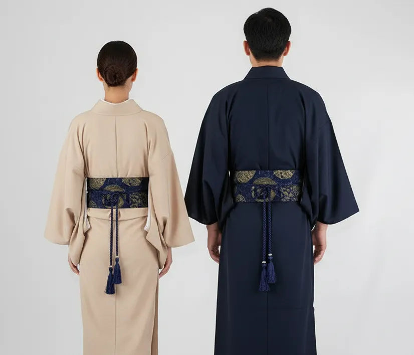 Ceinture Obi à cordon tressé Bleu marine Fleurie