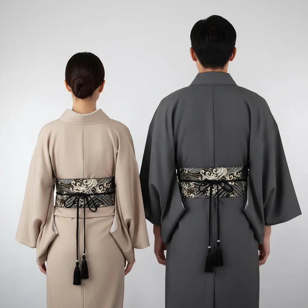 Ceinture Obi à cordon tressé Noire Vagues japonaises