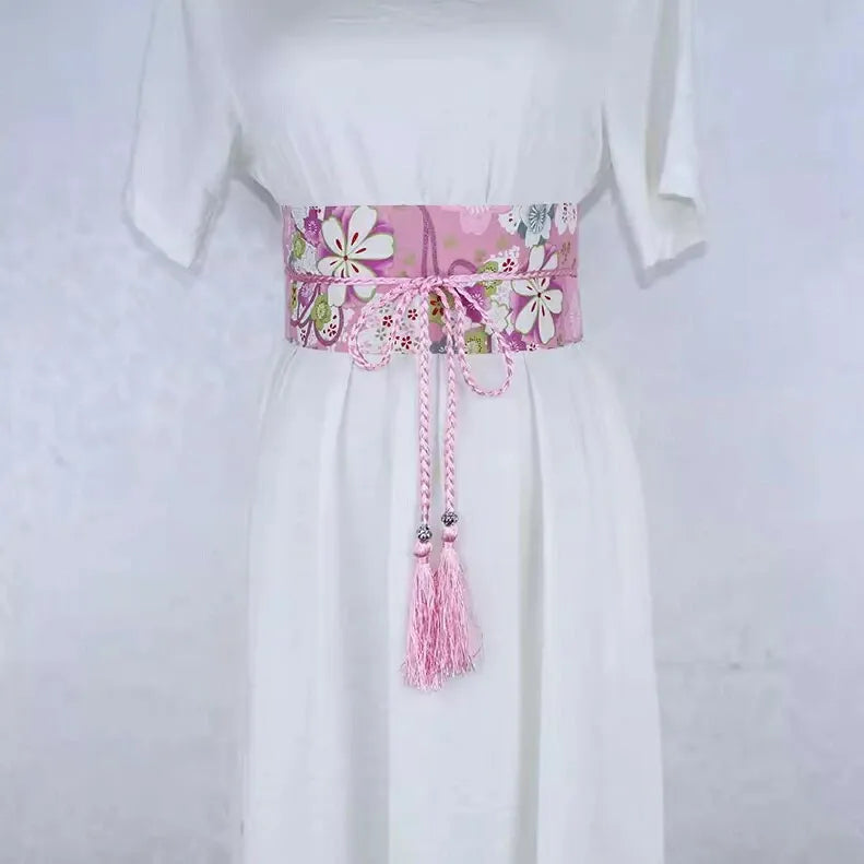 Ceinture Obi à cordon tressé Rose Fleurs de cerisier