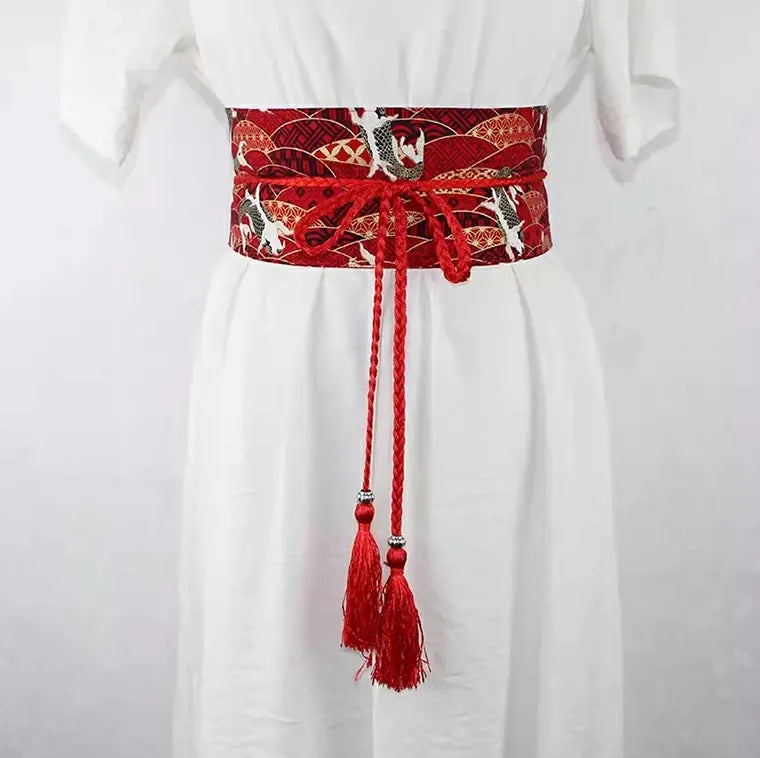 Ceinture Obi à cordon tressé Rouge Carpes Koi