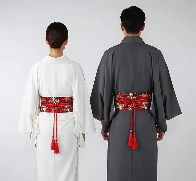 Ceinture Obi à cordon tressé Rouge Carpes Koi