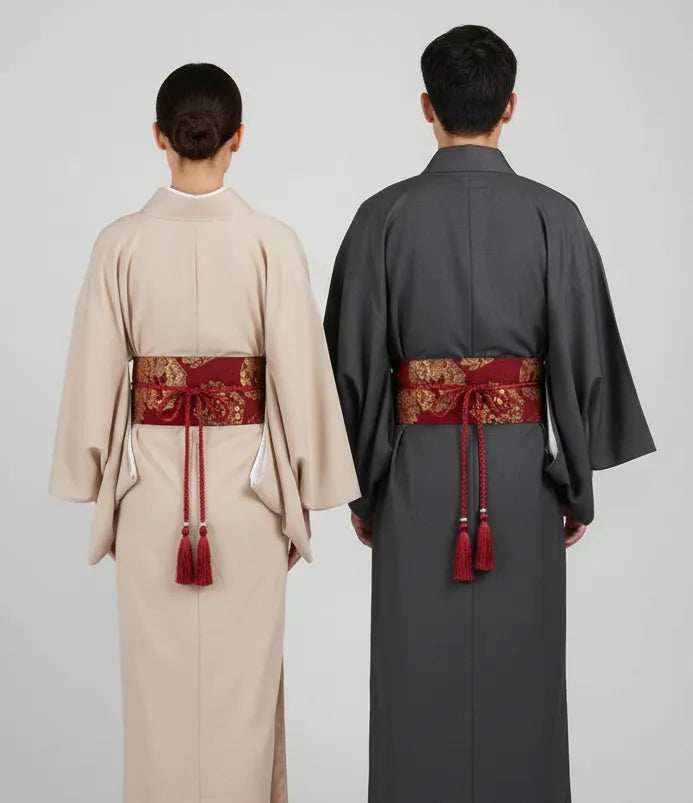 Ceinture Obi à cordon tressé Rouge Fleurie