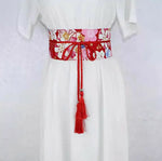 Ceinture Obi à cordon tressé Rouge Fleurs de cerisier