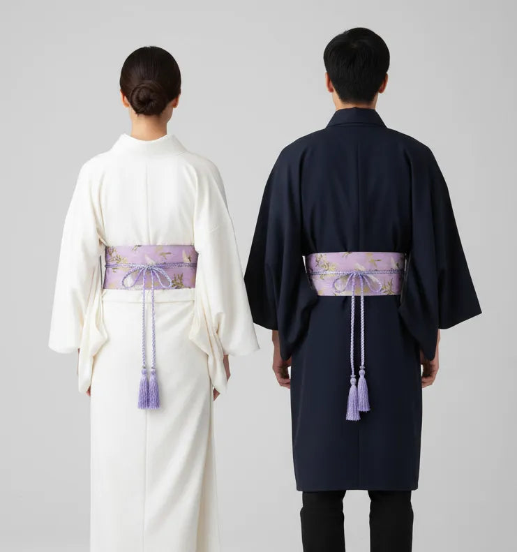 Ceinture Obi à cordon tressé Violette Grues Japonaises