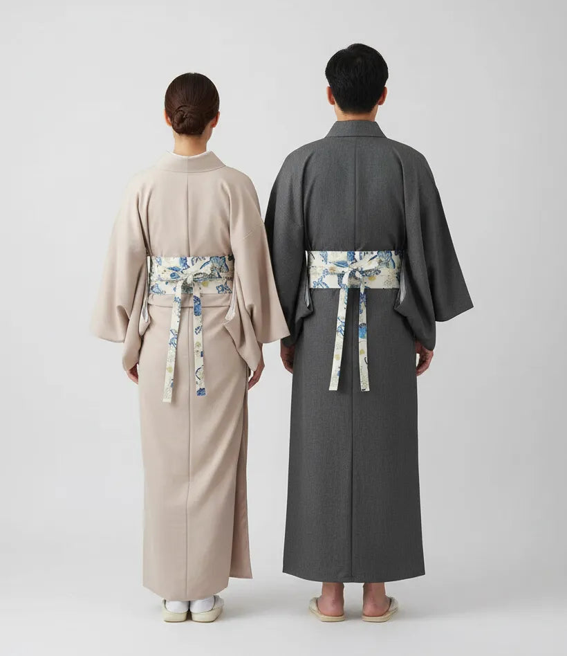 Ceinture Obi à nouer Blanche Papillons Bleus