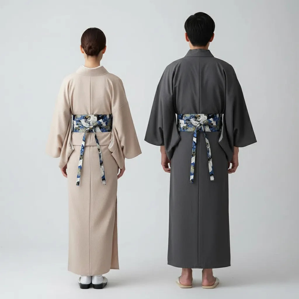 Ceinture Obi à nouer Bleu Grues Japonaises