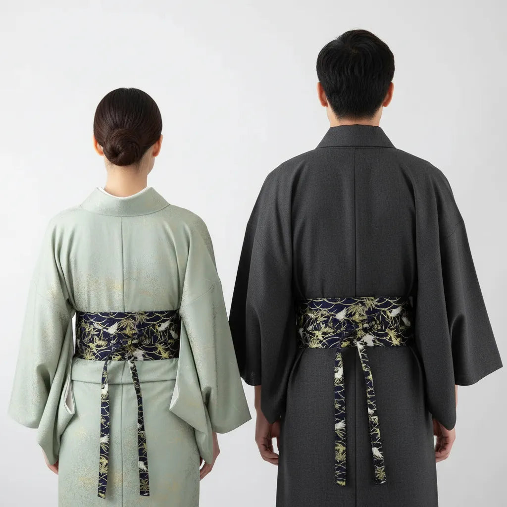 Ceinture Obi à nouer Bleu marine Grues japonaises