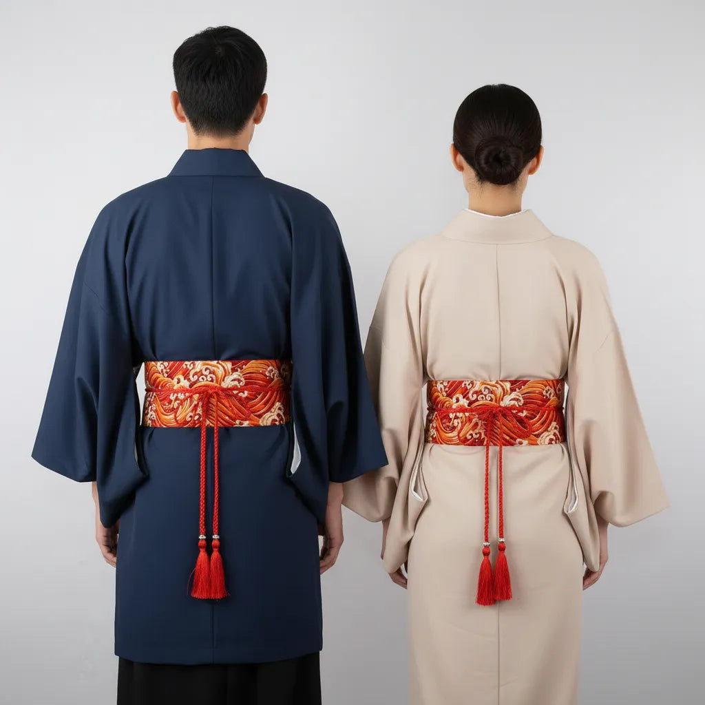 Ceinture Obi à cordon tressé Rouge Vagues japonaises