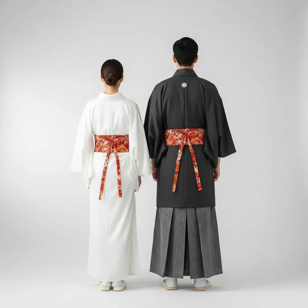 Ceinture Obi à nouer Rouge Vagues du Japon