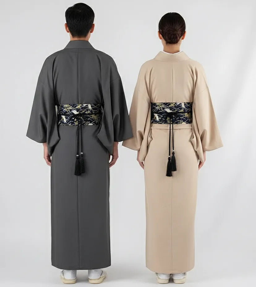 Ceinture obi à cordon tressé Bleu marine Grues japonaises