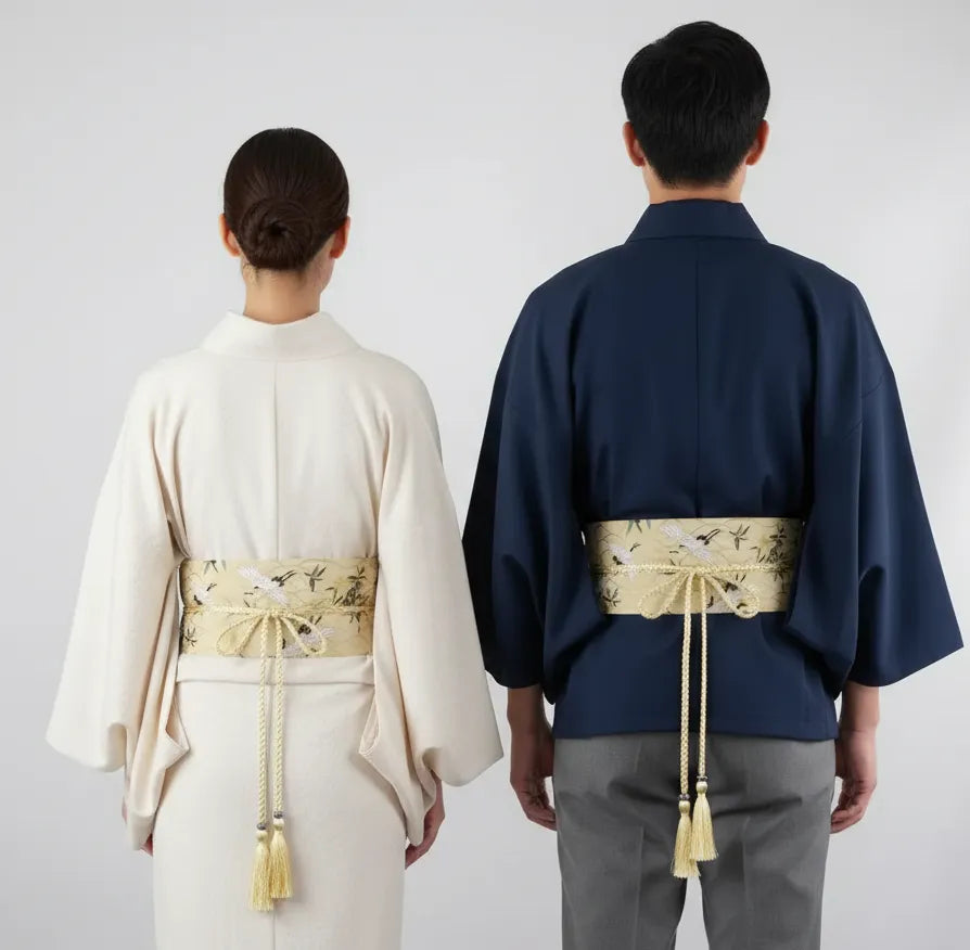 Ceinture obi à cordon tressé Or Grues japonaises
