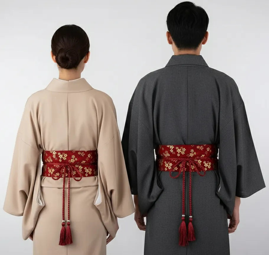 Ceinture obi à cordon tressé Rouge Fleurs sakura
