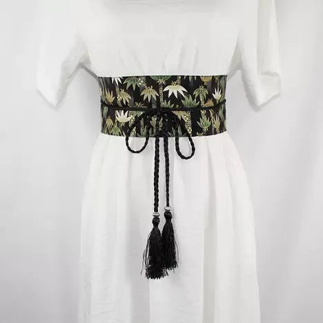 Ceinture Obi à cordon tressé Noire Bambou