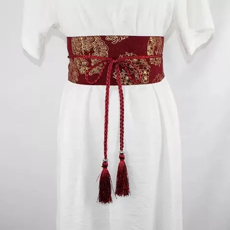Ceinture Obi à cordon tressé Rouge Fleurie