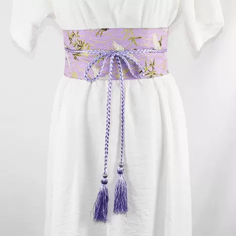 Ceinture Obi à cordon tressé Violette Grues Japonaises