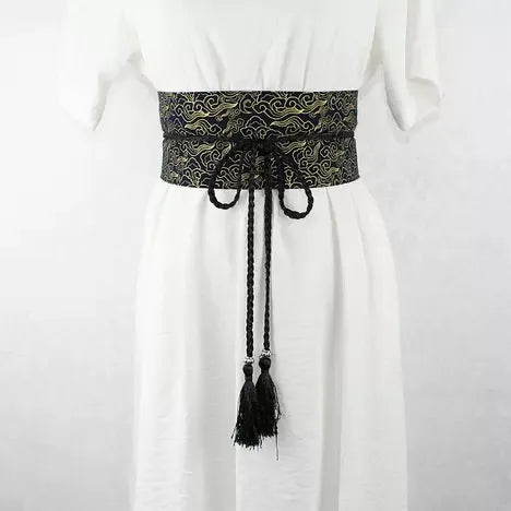 Ceinture obi à cordon tressé Noir Nuages