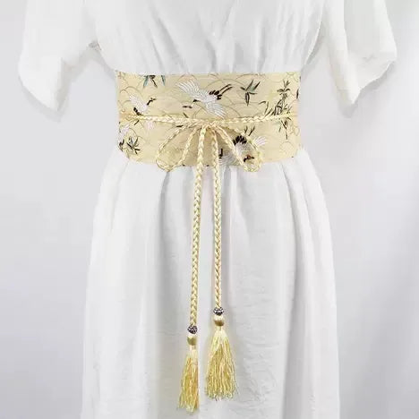 Ceinture obi à cordon tressé Or Grues japonaises